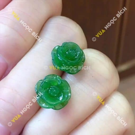 Bông tai Hoa Mẫu Đơn Ngọc Bích Nephrite Jade (BT065) 3