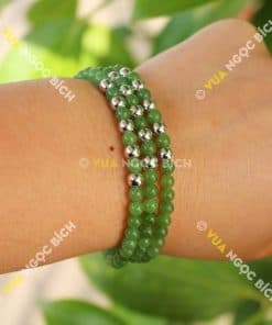 Chuỗi Hạt Vòng Ngọc Bích Nephrite Jade 6mm mix charm Bạc (VT009) 7
