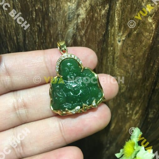 Mặt Dây Phật Di Lạc Ngọc Bích Nephrite Jade Bọc Vàng (MD099) 3