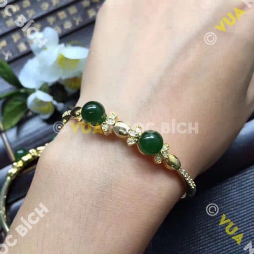 Lắc Tay Vàng Mặt Đá Ngọc Bích Nephrite Jade (VT039) 3