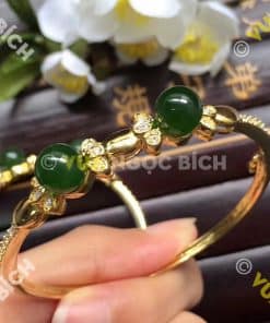 Lắc Tay Vàng Mặt Đá Ngọc Bích Nephrite Jade (VT039) 5
