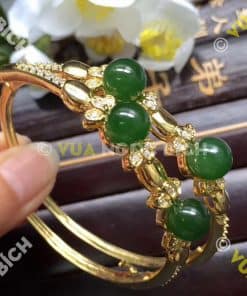 Lắc Tay Vàng Mặt Đá Ngọc Bích Nephrite Jade (VT039) 6