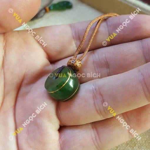 Mặt Dây Đồng Điếu Ngọc Bích Nephrite Jade Mix Dây Dù (MD087) 3