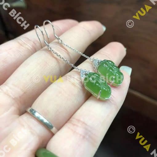 Bông Tai Chiếc Lá Ngọc Bích Nephrite Jade (BT073) 3