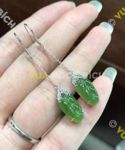 Bông Tai Chiếc Lá Ngọc Bích Nephrite Jade (BT073) 7 Bông Tai Chiếc Lá Ngọc Bích Nephrite Jade (BT073) 3