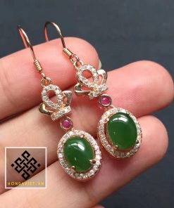 Trang Sức Bông Tai Ngọc Bích - Đính Đá Ruby (BT004)