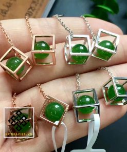 Bông Tai Ngọc Bích Hạt Tròn Khung Vuông (BT003)
