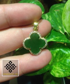 Mặt Dây Chuyền Cỏ 4 Lá May Mắn Ngọc Bích Bọc Vàng (MD001) 4