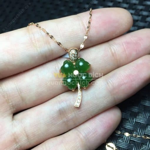 Mặt Dây Cỏ Bốn Lá Ngọc Bích Nephrite Jade (MD165) 3