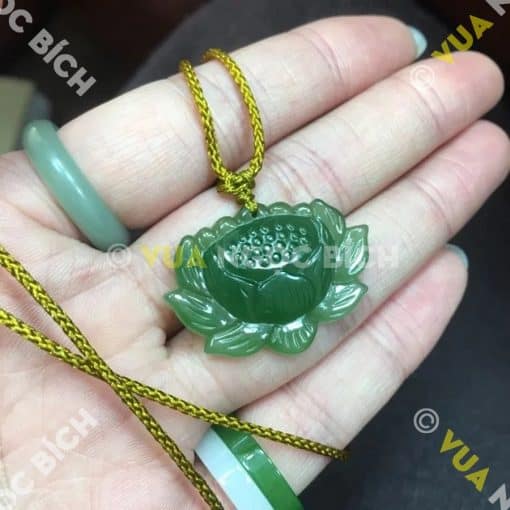 Mặt Dây Hoa Sen Ngọc Bích Nephrite Jade (MD110) 3