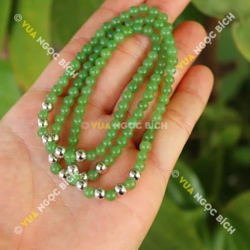 Chuỗi Hạt Vòng Ngọc Bích Nephrite Jade 6mm mix charm Bạc (VT009) 3