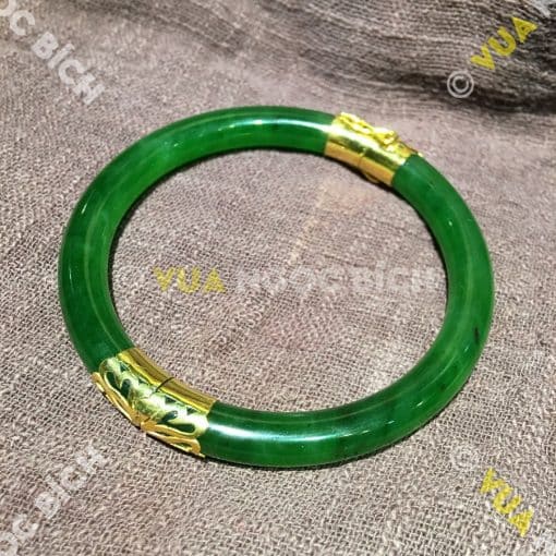 Vòng Tay Ngọc Bích Nephrite Jade Bản Liền Bọc Vàng (VT034) 3