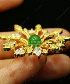 Trâm Cài Áo Đồng Xi Vàng Mix Ngọc Bích (VNB-TCA001) 8 Trâm Cài Áo Đồng Xi Vàng Mix Ngọc Bích (VNB-TCA001) 3