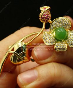 Trâm Cài Áo Đồng Xi Vàng Mix Ngọc Bích (VNB-TCA004) 6