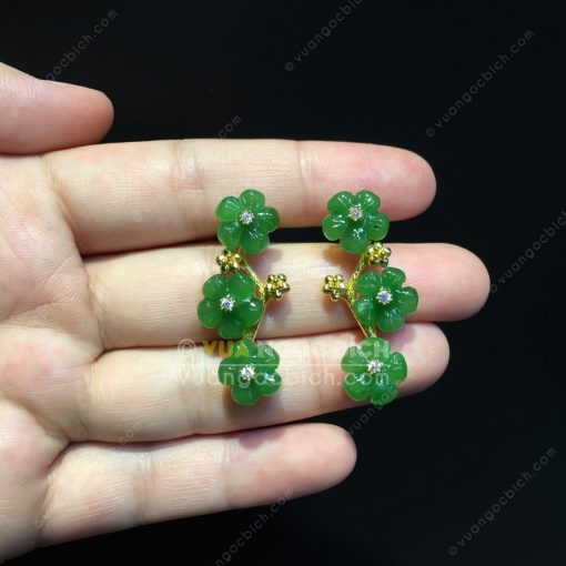 Bông Tai Hoa 5 Cánh Ngọc Bích Nephrite Jade VIP (VNB-BT218) 3