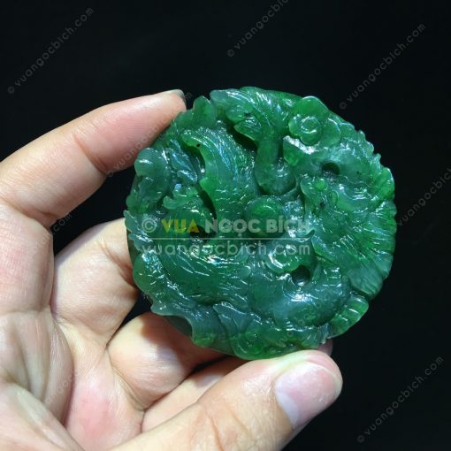 Mặt Dây Long Phụng Sum Vầy Ngọc Bích Nephrite Jade (VNB-MD059-2) 3