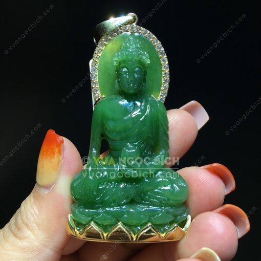 Mặt Dây Phật Hoà Bình Thế Giới Ngọc Bích Bọc Vàng (VNB-MD212-1) 3